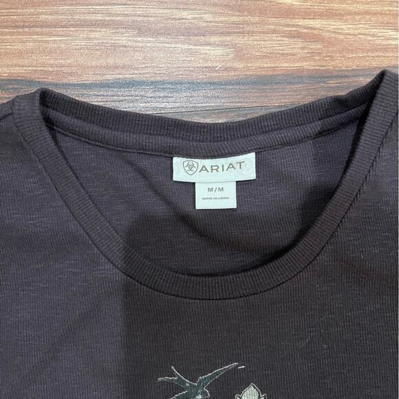 Ariat Womens Medium Brown Skull Ribbed Long Sleeve Crown Western Cowboy Country - Picture 3 of 5